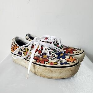 VANS Era Platform Sneakers Women Multicolor Glitter Daisies Rainbow Canvas 6.5US